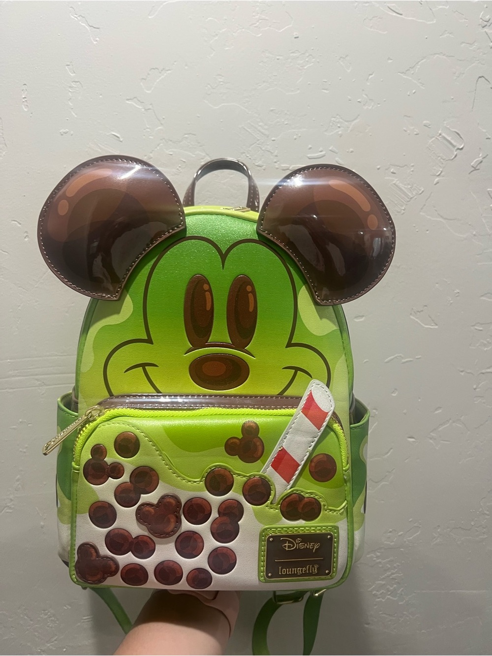 Loungefly Neon Green Mickey Snack Pocket Kids Backpack